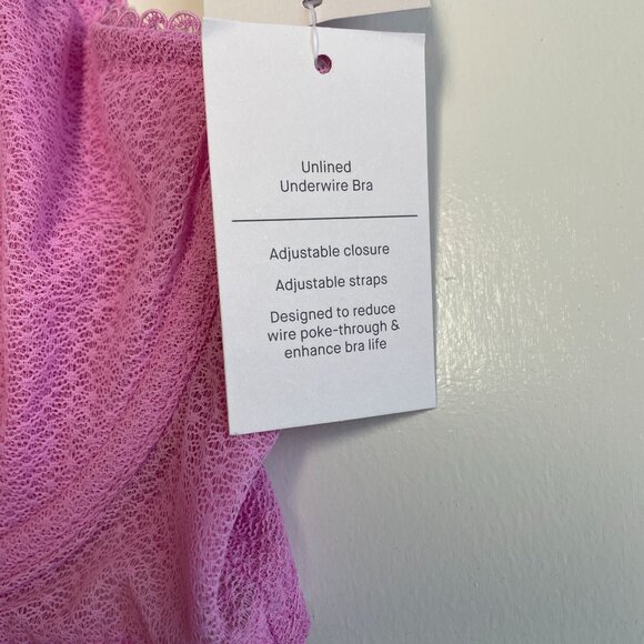AUDEN BRA DELICATE LACE UNLINED UNDERWIRE ADJUSTABLE STRAPS PINK WOMEN'S 36D NWT - Picture 4 of 7